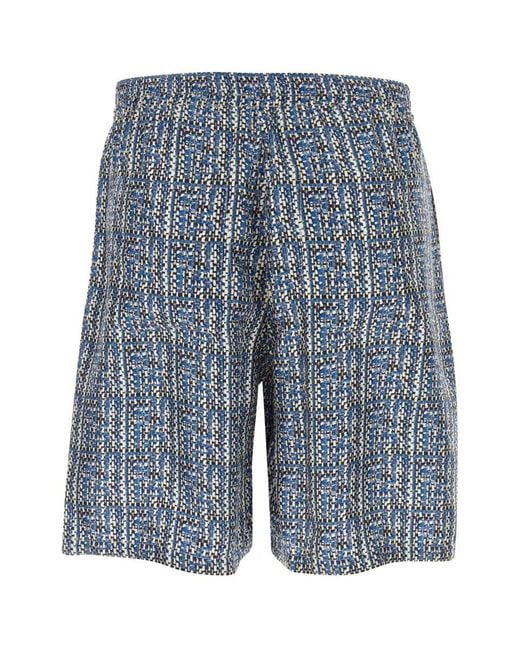 Fendi Blue Printed Silk Bermuda Shorts for men