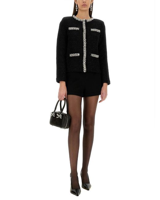 Self-Portrait Black Knitted Cardigan With Sequins
