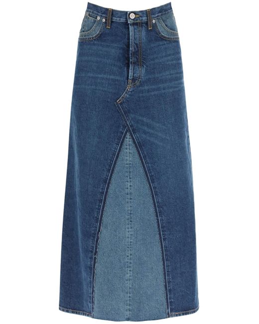 Maison Margiela Two-tone Denim Long Skirt in Blue | Lyst
