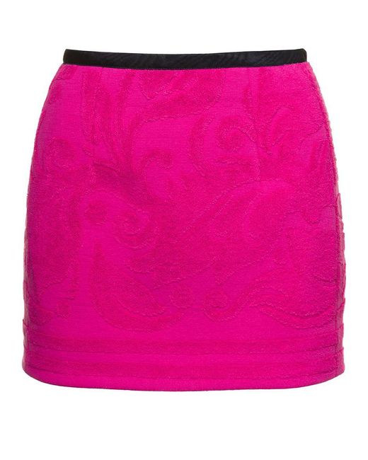 MARINE SERRE Pink Fuchsia Miniskirt With All-Over Jacquard Motif
