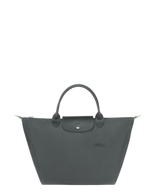 Longchamp Gray 'M Le Pliage Original' Shoulder Bag With Embossed Logo