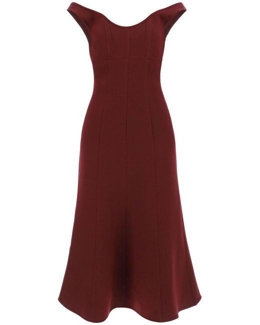 Roland Mouret Red Wool Silk Off The Shoulder Midi Dress