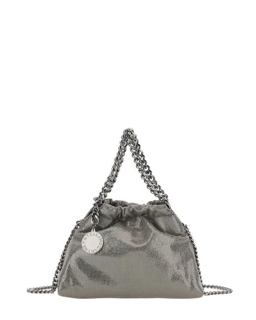 Stella McCartney Gray 'Falabella' Metallic Crossbody Bag With Chain-Link Shoulder Strap And Logo Charm On The Front