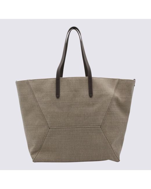 Brunello Cucinelli Multicolor Sand Beige Cotton-linen Blend Tote Bag