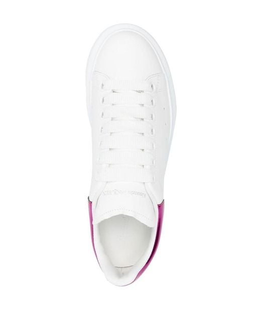 Alexander McQueen White Sneakers With Platform And Metallic Fuchsia Heel Tab In Leather