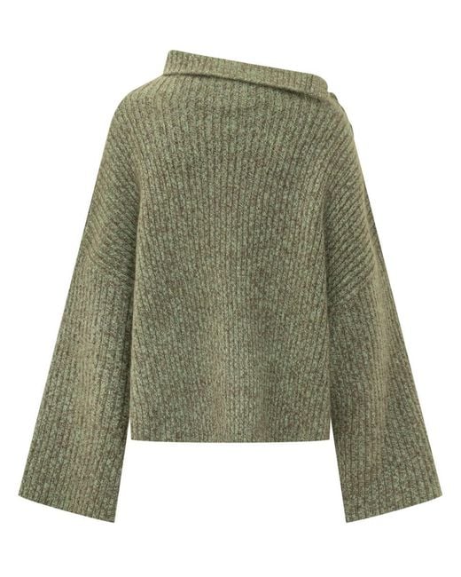 Ganni Green Sweater With Buttons On Shoulder