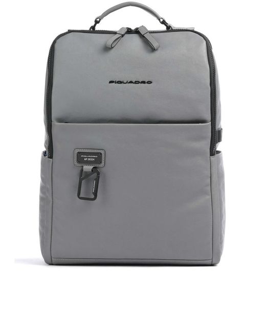 Piquadro Gray Leather Backpack With Laptop Holder 15.6" Bags
