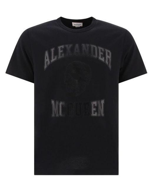Alexander McQueen Black Cotton T-shirt With Front Logo And Skull Print for men