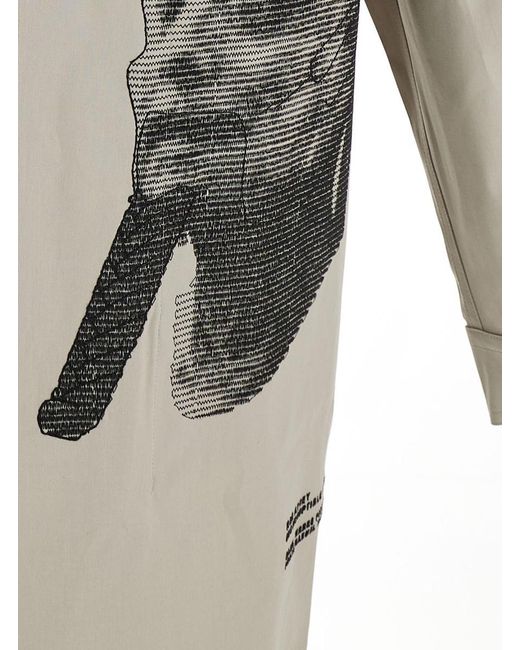 Rick Owens Gray White Shirt With Contrasting Embroidery In Stretch Cotton Man for men
