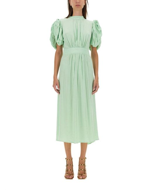 ROTATE BIRGER CHRISTENSEN Green Puff Sleeve Midi Dress