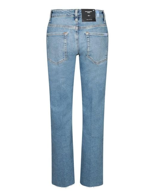 7 For All Mankind Blue Calie Straight Ankle Fancy With Raw Cut