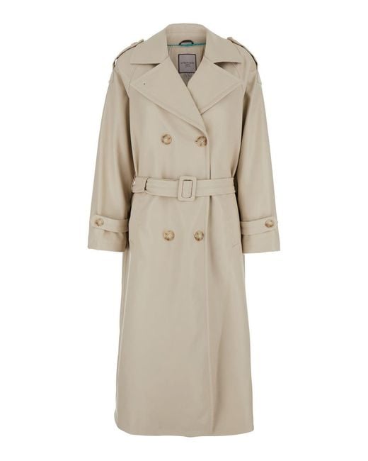 Urbancode Natural Double-Breasted Trench Coat With Wide Notched Revers