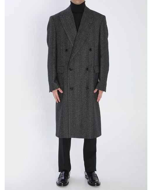 Lardini Black Double-breasted Wool Coat for men