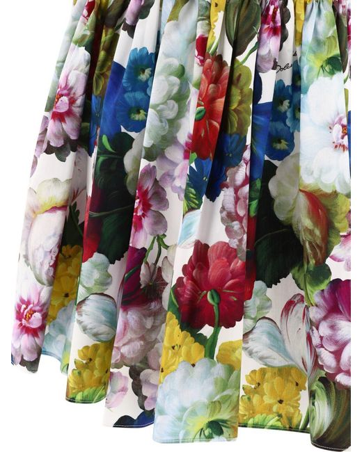 Dolce & Gabbana White Short Cotton Skirt With Nocturnal Flower Print