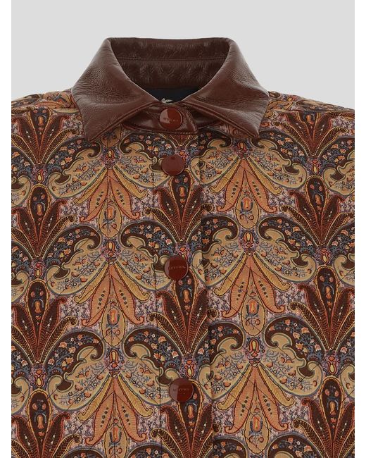 Etro Brown Paisley Quilted Shirt Jacket