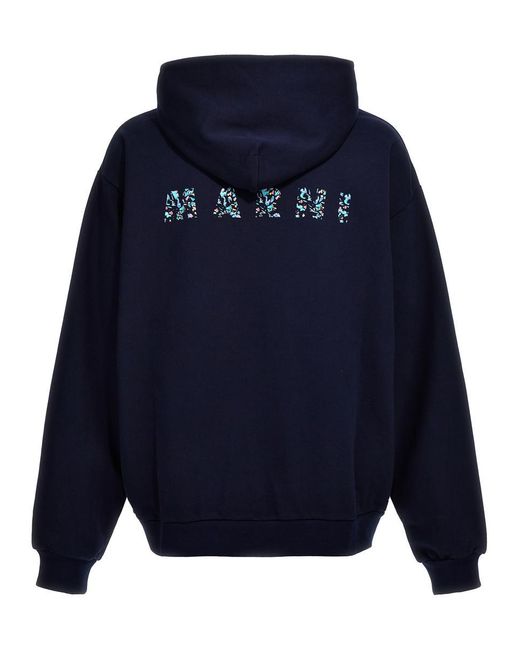 Marni Blue Logo Print Hoodie for men