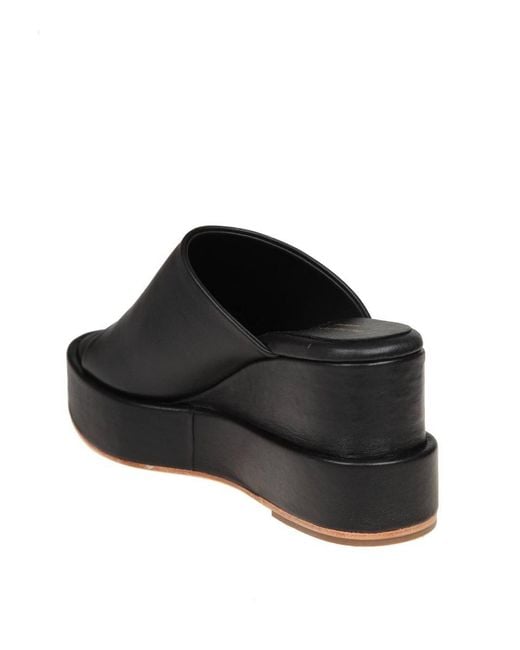 Paloma Barceló Black Leather Wedge Sandal