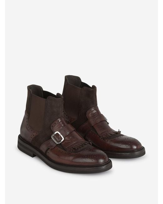 Green George Brown Leather Buckle Ankle Boots for men
