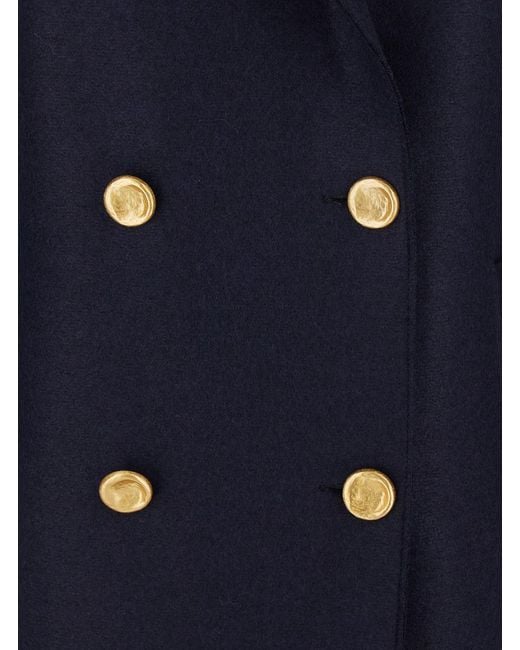 Harris Wharf London Blue Double-breasted Coat With Wide Notched Revers In Wool Woman