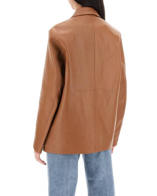 Totême  Brown Single-Breasted Leather Jacket