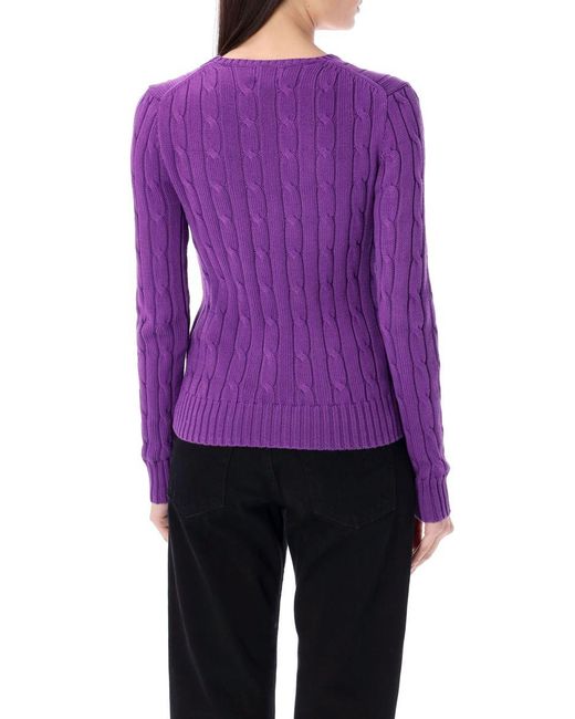 Polo Ralph Lauren Purple Cable-Knit Cotton Crewneck Sweater