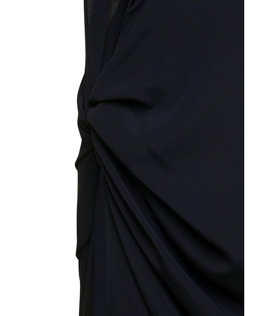 Rick Owens Black Long One-shoulder Draped Silk Blend Dress