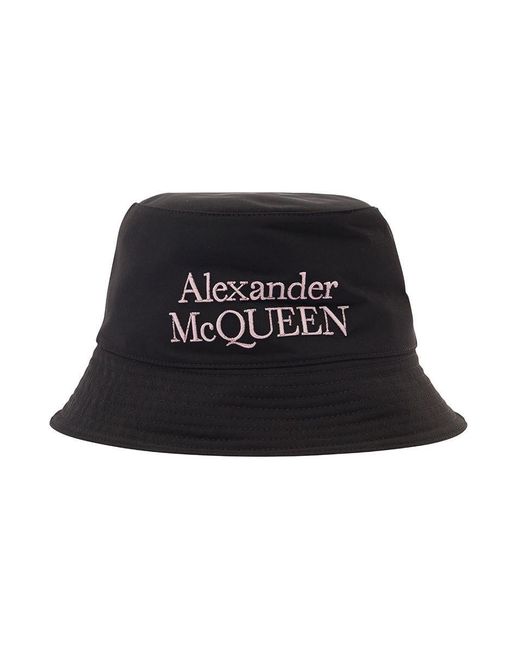 Alexander McQueen And White Reversible Bucket Hat With Logo Embroidery ...