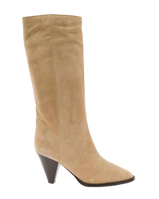 Isabel Marant Rouxy Boots In Suede With Conic Heel in Beige (Natural ...