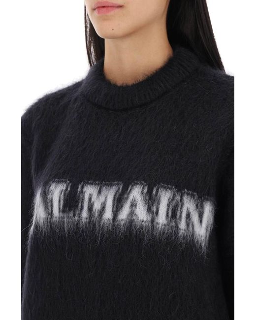 Balmain Black Logo Mohair Sweater
