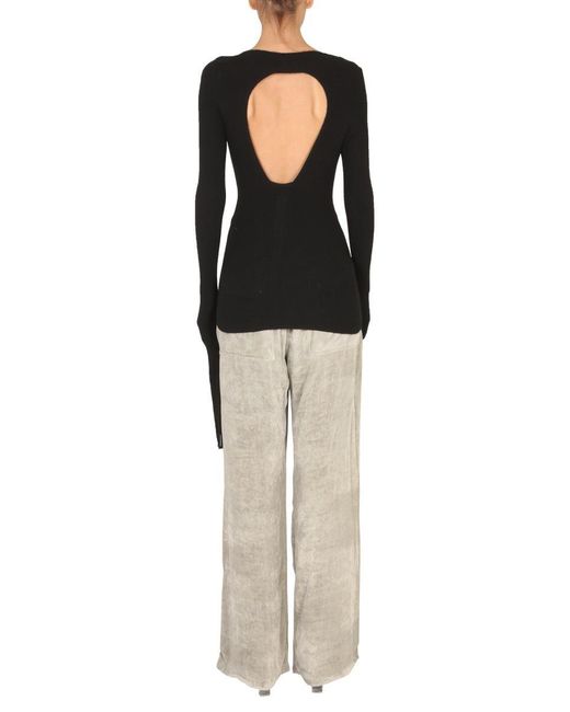 Rick Owens Black Sweater With Oversized Sleeves And Cut-out Back