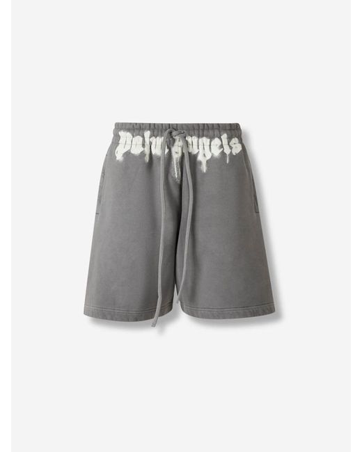Palm Angels Gray Drawstring Bermudas With Printed Logo for men
