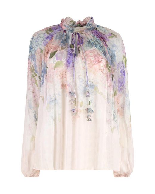 Zimmermann Pink Billow Dawning Printed Frill Blouse