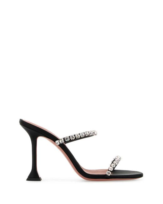 サンダル・ミュール AMINA MUADDI Black Satin Gigi Mules AMINA MUADDI Gigi crystal-embellished satin sandals | NET-A