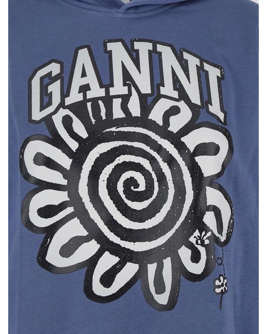 Ganni Blue Cotton Sweatshirt