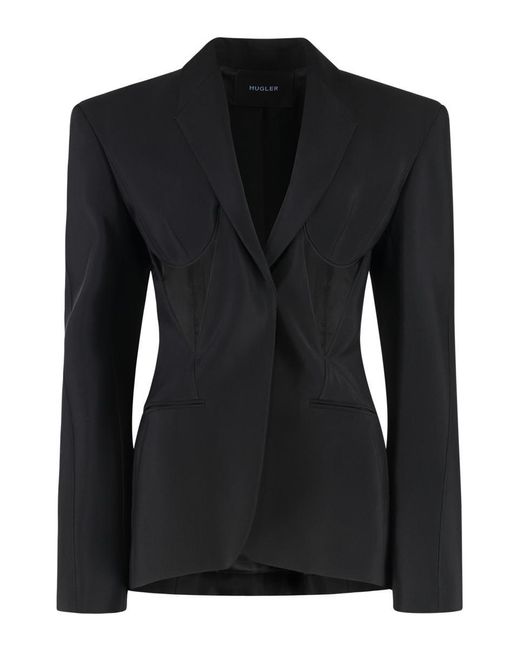Mugler Black Single-Breasted One Button Jacket