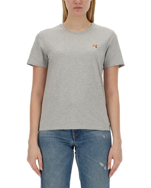 Maison Kitsuné Gray T-Shirt With Fox Patch