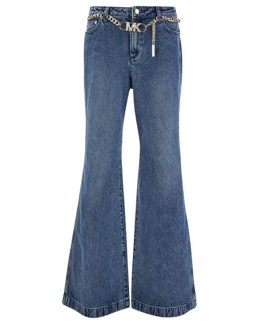Michael Kors Blue Flared Jeans With Chain Belt