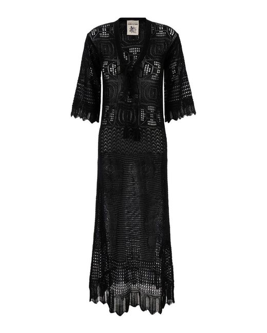 Semicouture Black Long Dress With Lace-Up Closure