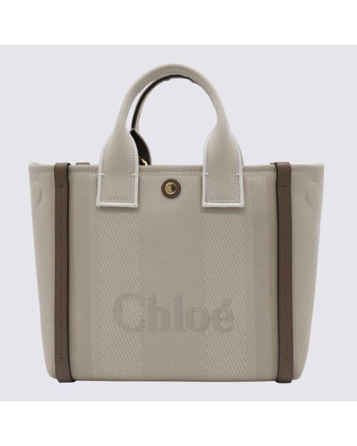 Chloé Gray Beige Leather Carry Tote