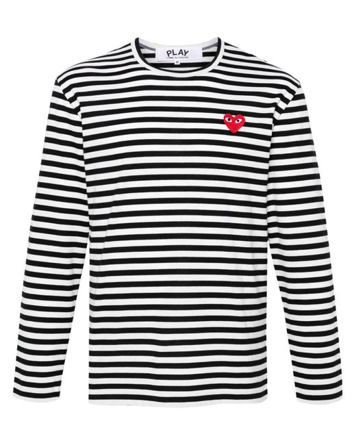 Comme des Garçons Blue And Stripes Cotton T-Shirt With Signature Heart Patch