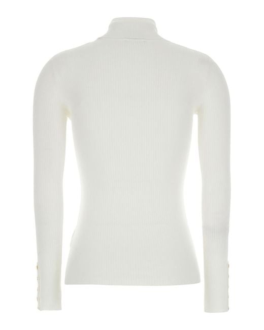 Elisabetta Franchi White Turtleneck Sweater With Logo Plaque On The Front