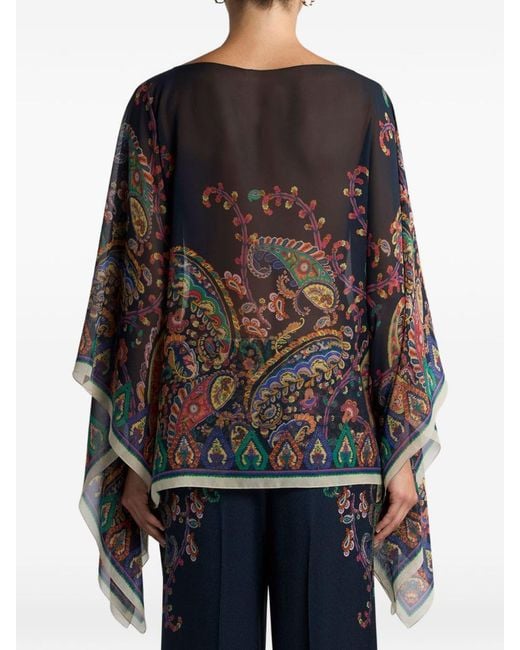 Etro Black Printed Silk Poncho