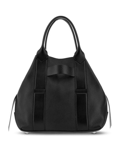 Hogan Black Script Medium Leather Tote Bag