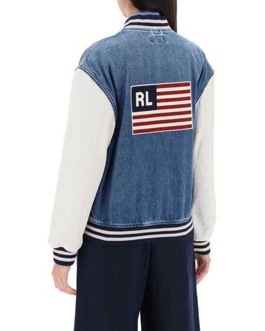 Polo Ralph Lauren Blue Contrast Stripe-trim Denim And Cotton-canvas Bomber Jacket X