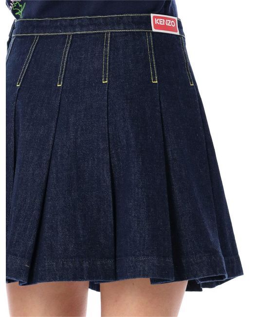 KENZO Blue Pleated Mini Denim Skirt
