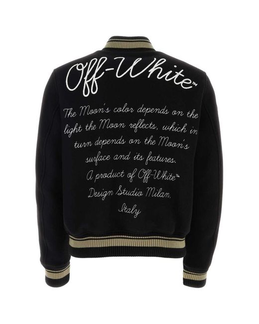 Off-White c/o Virgil Abloh Black Moon Phase Logo Wool-blend Varsity Jacket for men