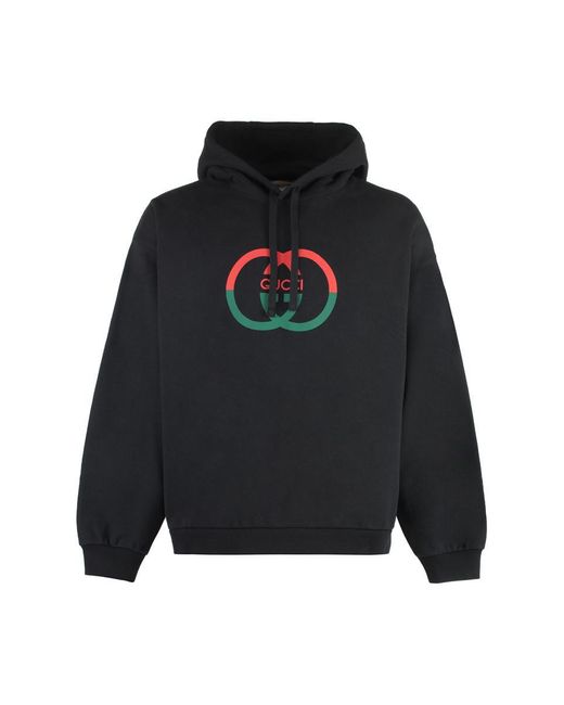 Gucci Black Logo-print Relaxed-fit Cotton-jersey Hoody for men