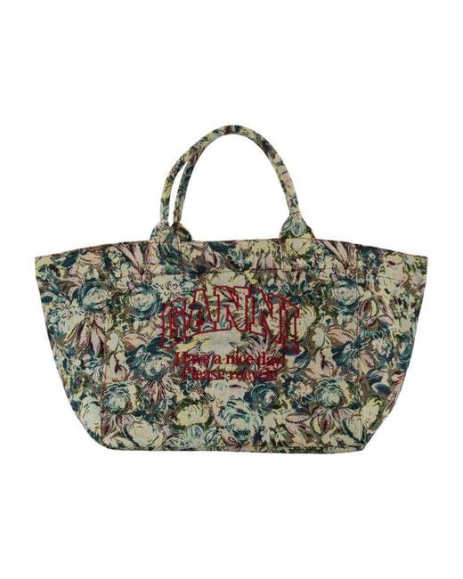 Ganni Green Xxl Tapestry Reversible Shopper Bag