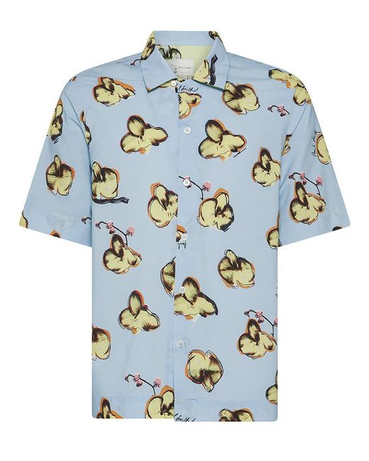 Paul Smith Blue Viscose And Cotton Shirt With Floral Print for men