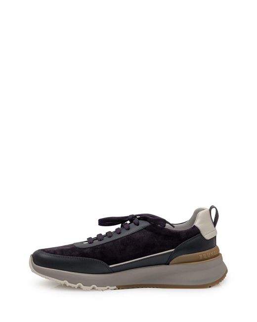 Brunello Cucinelli Blue Suede And Leather Sneakers for men